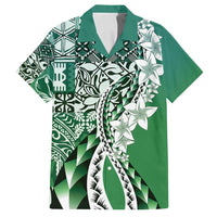 Aloha Vintage Plumeria Hawaiian Tapa Pattern Family Matching Off Shoulder Maxi Dress and Hawaiian Shirt Green Hawaiian Tapa Pattern - Polynesian Pride