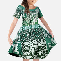 Aloha Vintage Plumeria Hawaiian Tapa Pattern Family Matching Short Sleeve Bodycon Dress and Hawaiian Shirt Green Hawaiian Tapa Pattern - Polynesian Pride