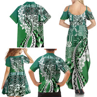 Aloha Vintage Plumeria Hawaiian Tapa Pattern Family Matching Summer Maxi Dress and Hawaiian Shirt Green Hawaiian Tapa Pattern - Polynesian Pride