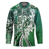 Aloha Vintage Plumeria Hawaiian Tapa Pattern Hockey Jersey Green Hawaiian Tapa Pattern LT9 Unisex Green - Polynesian Pride