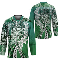 Aloha Vintage Plumeria Hawaiian Tapa Pattern Hockey Jersey Green Hawaiian Tapa Pattern LT9 - Polynesian Pride