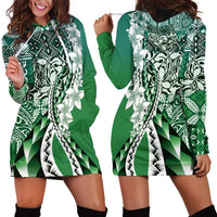 Aloha Vintage Plumeria Hawaiian Tapa Pattern Hoodie Dress Green Hawaiian Tapa Pattern - Polynesian Pride
