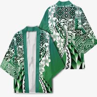 Aloha Vintage Plumeria Hawaiian Tapa Pattern Kimono Green Hawaiian Tapa Pattern - Polynesian Pride