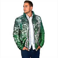 Aloha Vintage Plumeria Hawaiian Tapa Pattern Padded Jacket Green Hawaiian Tapa Pattern LT9 - Polynesian Pride