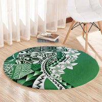 Aloha Vintage Plumeria Hawaiian Tapa Pattern Round Carpet Green Hawaiian Tapa Pattern - Polynesian Pride