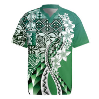 Aloha Vintage Plumeria Hawaiian Tapa Pattern Rugby Jersey Green Hawaiian Tapa Pattern LT9 Green - Polynesian Pride