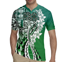 Aloha Vintage Plumeria Hawaiian Tapa Pattern Rugby Jersey Green Hawaiian Tapa Pattern LT9 - Polynesian Pride
