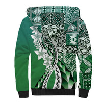 Aloha Vintage Plumeria Hawaiian Tapa Pattern Sherpa Hoodie Green Hawaiian Tapa Pattern LT9 - Polynesian Pride