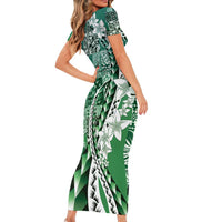 Aloha Vintage Plumeria Hawaiian Tapa Pattern Short Sleeve Bodycon Dress Green Hawaiian Tapa Pattern - Polynesian Pride
