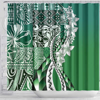 Aloha Vintage Plumeria Hawaiian Tapa Pattern Shower Curtain Green Hawaiian Tapa Pattern - Polynesian Pride