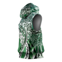 Aloha Vintage Plumeria Hawaiian Tapa Pattern Sleeveless Hoodie Green Hawaiian Tapa Pattern LT9 - Polynesian Pride