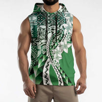 Aloha Vintage Plumeria Hawaiian Tapa Pattern Sleeveless Hoodie Green Hawaiian Tapa Pattern LT9 - Polynesian Pride
