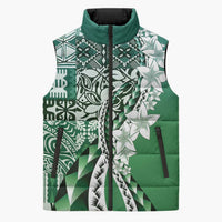 Aloha Vintage Plumeria Hawaiian Tapa Pattern Sleeveless Puffer Jacket Green Hawaiian Tapa Pattern LT9 Unisex Green - Polynesian Pride