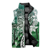 Aloha Vintage Plumeria Hawaiian Tapa Pattern Sleeveless Puffer Jacket Green Hawaiian Tapa Pattern LT9 - Polynesian Pride