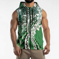 Aloha Vintage Plumeria Hawaiian Tapa Pattern Sleeveless Zip Hoodie Green Hawaiian Tapa Pattern LT9 - Polynesian Pride