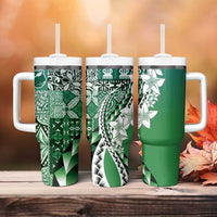 Aloha Vintage Plumeria Hawaiian Tapa Pattern Tumbler With Handle Green Hawaiian Tapa Pattern - Polynesian Pride