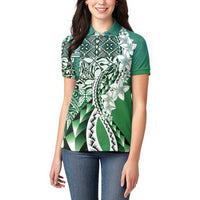 Aloha Vintage Plumeria Hawaiian Tapa Pattern Women Polo Shirt Green Hawaiian Tapa Pattern - Polynesian Pride