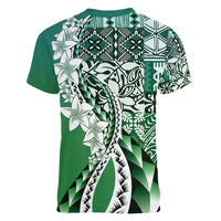Aloha Vintage Plumeria Hawaiian Tapa Pattern Women V-Neck T-Shirt Green Hawaiian Tapa Pattern - Polynesian Pride