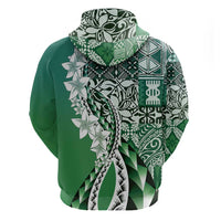 Aloha Vintage Plumeria Hawaiian Tapa Pattern Zip Hoodie Green Hawaiian Tapa Pattern - Polynesian Pride