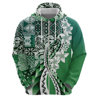 Aloha Vintage Plumeria Hawaiian Tapa Pattern Zip Hoodie Green Hawaiian Tapa Pattern - Polynesian Pride
