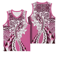 Aloha Vintage Plumeria Hawaiian Tapa Pattern Basketball Jersey Pink Hawaiian Tapa Pattern LT9 - Polynesian Pride