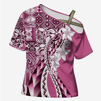 Aloha Vintage Plumeria Hawaiian Tapa Pattern Cross Shoulder Shirt Pink Hawaiian Tapa Pattern LT9 Female Pink - Polynesian Pride