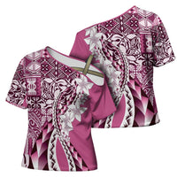 Aloha Vintage Plumeria Hawaiian Tapa Pattern Cross Shoulder Shirt Pink Hawaiian Tapa Pattern LT9 - Polynesian Pride