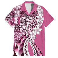 Aloha Vintage Plumeria Hawaiian Tapa Pattern Family Matching Off The Shoulder Long Sleeve Dress and Hawaiian Shirt Pink Hawaiian Tapa Pattern - Polynesian Pride