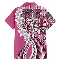 Aloha Vintage Plumeria Hawaiian Tapa Pattern Family Matching Short Sleeve Bodycon Dress and Hawaiian Shirt Pink Hawaiian Tapa Pattern - Polynesian Pride