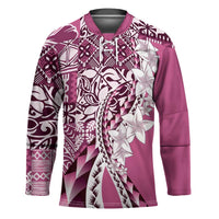 Aloha Vintage Plumeria Hawaiian Tapa Pattern Hockey Jersey Pink Hawaiian Tapa Pattern LT9 Unisex Pink - Polynesian Pride