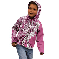 Aloha Vintage Plumeria Hawaiian Tapa Pattern Kid Hoodie Pink Hawaiian Tapa Pattern - Polynesian Pride