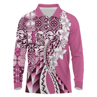 Aloha Vintage Plumeria Hawaiian Tapa Pattern Long Sleeve Polo Shirt Pink Hawaiian Tapa Pattern - Polynesian Pride