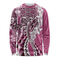 Aloha Vintage Plumeria Hawaiian Tapa Pattern Long Sleeve Shirt Pink Hawaiian Tapa Pattern LT9 Unisex Pink - Polynesian Pride