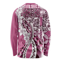 Aloha Vintage Plumeria Hawaiian Tapa Pattern Long Sleeve Shirt Pink Hawaiian Tapa Pattern LT9 - Polynesian Pride