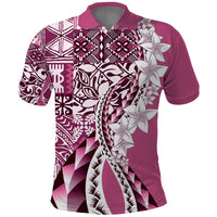 Aloha Vintage Plumeria Hawaiian Tapa Pattern Polo Shirt Pink Hawaiian Tapa Pattern - Polynesian Pride