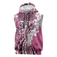 Aloha Vintage Plumeria Hawaiian Tapa Pattern Sleeveless Zip Hoodie Pink Hawaiian Tapa Pattern LT9 Pink - Polynesian Pride