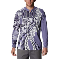 Aloha Vintage Plumeria Hawaiian Tapa Pattern Button Sweatshirt Purple Hawaiian Tapa Pattern LT9 - Polynesian Pride