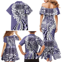 Aloha Vintage Plumeria Hawaiian Tapa Pattern Family Matching Mermaid Dress and Hawaiian Shirt Purple Hawaiian Tapa Pattern - Polynesian Pride
