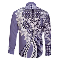 Aloha Vintage Plumeria Hawaiian Tapa Pattern Family Matching Off The Shoulder Long Sleeve Dress and Hawaiian Shirt Purple Hawaiian Tapa Pattern - Polynesian Pride