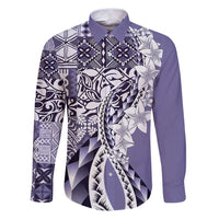 Aloha Vintage Plumeria Hawaiian Tapa Pattern Family Matching Puletasi and Hawaiian Shirt Purple Hawaiian Tapa Pattern LT9 Dad's Shirt - Long Sleeve Purple - Polynesian Pride