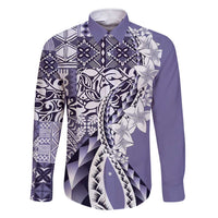 Aloha Vintage Plumeria Hawaiian Tapa Pattern Family Matching Short Sleeve Bodycon Dress and Hawaiian Shirt Purple Hawaiian Tapa Pattern - Polynesian Pride