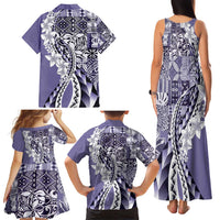 Aloha Vintage Plumeria Hawaiian Tapa Pattern Family Matching Tank Maxi Dress and Hawaiian Shirt Purple Hawaiian Tapa Pattern - Polynesian Pride