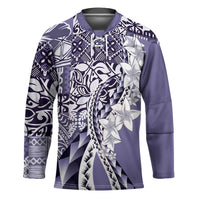 Aloha Vintage Plumeria Hawaiian Tapa Pattern Hockey Jersey Purple Hawaiian Tapa Pattern LT9 Unisex Purple - Polynesian Pride