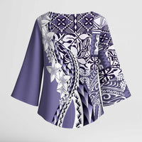 Aloha Vintage Plumeria Hawaiian Tapa Pattern Kimono Sleeve Blouse Purple Hawaiian Tapa Pattern LT9 - Polynesian Pride