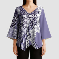 Aloha Vintage Plumeria Hawaiian Tapa Pattern Kimono Sleeve Blouse Purple Hawaiian Tapa Pattern LT9 - Polynesian Pride