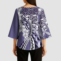 Aloha Vintage Plumeria Hawaiian Tapa Pattern Kimono Sleeve Blouse Purple Hawaiian Tapa Pattern LT9 - Polynesian Pride