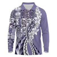Aloha Vintage Plumeria Hawaiian Tapa Pattern Long Sleeve Polo Shirt Purple Hawaiian Tapa Pattern - Polynesian Pride