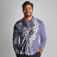 Aloha Vintage Plumeria Hawaiian Tapa Pattern Long Sleeve Polo Shirt Purple Hawaiian Tapa Pattern - Polynesian Pride