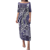 Aloha Vintage Plumeria Hawaiian Tapa Pattern Puletasi Purple Hawaiian Tapa Pattern LT9 Long Dress Purple - Polynesian Pride