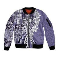 Aloha Vintage Plumeria Hawaiian Tapa Pattern Sleeve Zip Bomber Jacket Purple Hawaiian Tapa Pattern - Polynesian Pride